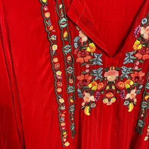 Johnny Was Stunning Red Floral Embroidered Blouse
